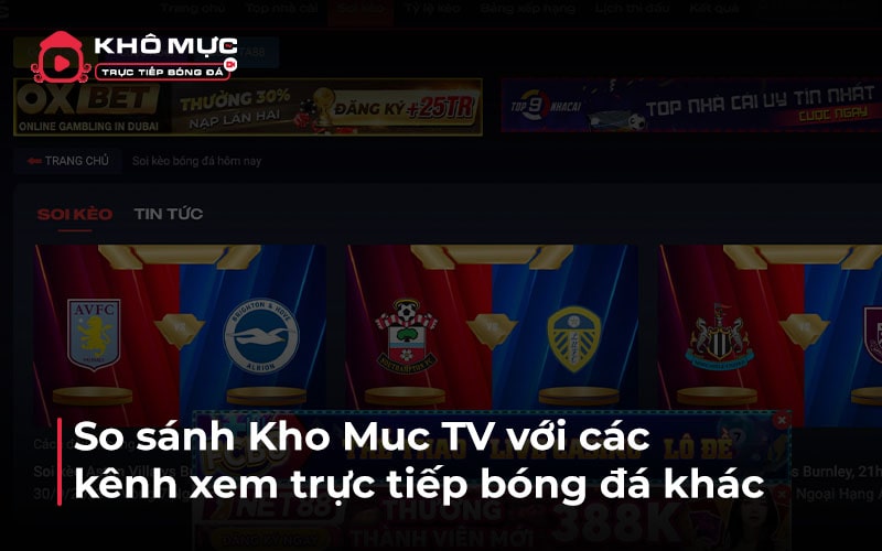 So sánh Kho Muc TV với các kênh xem trực tiếp bóng đá khác